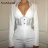 Missakso Sexy à lacets tunique chemise dames Streetwear solide à manches longues mode crochets Corset hauts femmes printemps Blouse 210625