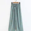 Vintage Contrast Geometric Dot Print Wide Leg Pants Holiday Woman Lacing Up Elastic High Waist Long Loose Casual Trousers 210429