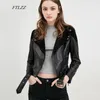 Pu Faux cuir souple femmes court daim veste manteau moto Rivet fermeture éclair noir Punk basique vestes vêtements d'extérieur avec ceinture 210430