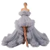 Splendido abito in tulle grigio Abiti da ballo con spalle scoperte Abiti da festa a strati con volant alti e bassi Po Shoot Birthday Dress261f