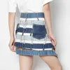 Hollow Out Denim Skirt For Women High Waist Hit Color Patchwork Pocket Casual Skirts Female Fashion Clothing 210521