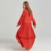 TEELYNN long sleeve maxi dresses women tunic cover up red floral embroidery v neck tassel long dress Casual loose boho vestidos 210915