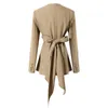 DEAT Fit otoño moda Casual manga larga sólido Simple pajarita Correa delgada longitud media Blazer abrigo mujer SH043 210930