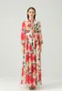 Women's Runway Dresses Lace Up Bow Collar Long Sleeves Floral Printed Elegant Maxi Dress Party Prom