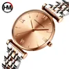 Hannah Martin inteiro Rosa Gold Wrist Watch para mulheres moda relógios de quartzo luxo design clássico relógios de pulso à prova d'água