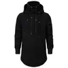 Homens Slim Section Seção Alta Collar Com Capuz Homem Estenda Curvo Hem Sólido Algodão Preto Casual Pullover Hoodies 210720