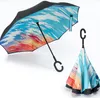 Reverse C Handle Umbrella Windproof Reverses Sunscreen Rain Protection Umbrellas Fold Doublelayer Inverted Household Sundry Rains1238348