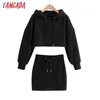 Tangada Kvinnor Tracksuit Sets Oversized Crop Cotton Suit 2 Pieces Sets Hood Hoodies Sweatshirt Kjoldräkter 4p23 210609