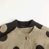 2021 Ny höst vinter barn Koreansk stil Cardigan Coats Polka Dots Unisex Kids Stickade Tröjor Y1024