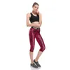 Women's Leggings Women Red Wave Stripes Fitness Quick Dry Workout Unisex High Waist Knee Length Aerobic Exercise Pant Full Size