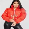 Parkas en duvet pour femmes dames hiver couleur bonbon manches bouffantes en cuir PU pain coton veste mode court mince imperméable vêtements chauds