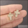 Stud Earrings Jewelry Unisex Fashion 18K Yellow White Gold Plated Fl Cz Screwbacks Cross Studs For Men Women Nice Gift Drop Delivery 2021 8O