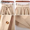 Summer Women Line School Skirt With Button Korean s s Pleated High Waist Midi Knee Length Yellow 210514