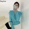 Malhas das Mulheres Tees Neploe Cardigan Crop Tops Mujer 2021 Outono Roupas Pull Femme V-Neck Slow Slow Knit Sweater Vintage Double Breasted SU