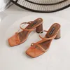 Sommer Hausschuhe Frauen Schuhe Natürliche Echtes Leder Seltsame Stil High Heel Kuh Offene spitze Rutschen Dame 34-39 210517