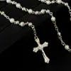 4mm Rosary Rostfritt stål Beaded Cross Pendant Chain och Jesus halsband Religion halsband