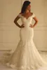 Sexy Meerjungfrau Spitze Brautkleider aus der Schulter Applikationen Tüll Sweep Zug Brautkleider