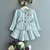 Girls Fashion Set Knit Sweater Jacket Skirt 2 Piece Elegant Princess Celebrity Suit Autumn Arrival For 211025