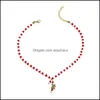 Pendant Necklaces & Pendants Jewelry Yamog European Walking Stick Christmas Gift Red Rice Beaded Clavicle Chains Women Ethnic Wind Alloy Fes