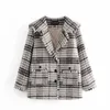 Kvinnors mode Tweed Plaid Suit Jacket Retro Sjal Lapel Single-breasted Coat Streetwear 210521