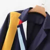 [Deat] primavera outono lapela manga longa assimétrico impressão cintura ajustável rua blazker mulheres terno casaco 3aj83209l 210527