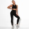 Nowe Kobiety 2 Sztuk Sport Siłownia Ubrania Fitnset Squat Dorośnik Pant SeamLleggings Yoga Biustonosz Sportwear Crop Top Active Workout Garnitur X0629