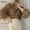 Neploe Corean Heavy Work Cupcake Ruffles Design Blouse Женщины выключают воротнич