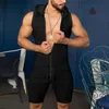 Herren-Trainingsanzüge, Sommer, lässig, für Herren, eng, Fitness-Overall, ärmellos, Reißverschluss, Kapuzenhose, Taschen, Kleidung für Herren-Trainingsanzug