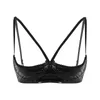 Women Wet Look Bra Tops Black Soft Sheer Adjustable Spaghetti Straps Lingerie Faux Leather Wire Unlined Brassiere Nightwear B5626089