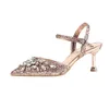 Luxe vrouwen sandalen strass hoge hakken dames pumps puntige-teen mousserende gouden bruiloft schoenen jurk bruids 6-kleuren mid-hak