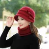 Frauen Winter Hut Dicke Warm Halten Wolle Kappe Schal Set Mode Für Elegante Blumen Kaninchen Pelz Gestrickte Eimer 211229