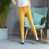 Casual Cotton Ankellängd 92cm byxor Kvinnor Stora byxor Mid Slim Waist Candy-Colored Pencil Joggers 211115