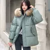 Winter Women Fur Collar Parkas Kurtki Moda Z Kapturem Zagęścić Ciepły Wyściełany Płaszcz Kobiet Lady Outwear Jacket Parkas 211013