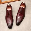 Men Dress Wedding Shoes Italy Design Formal Black Wine Red Luxury High Quality Genuine Leather Oxford Man Business Office Shoe