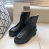 The Row Smooth Leather Ankle Chelsea Boots Plataforma Zipper Slip-on Round Toe Block Heels Flat Wedges Booties Chunky Boot Mulheres sapatos de alta qualidade