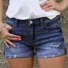 Vintage Ripped Gat Fringe Blue Jeans Denim Shorts Dames Casual Button Pocket Style Short 210719