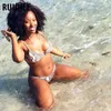 ルーブルビキニ水着女性水着ブラジルのセット大理石プリント入浴スーツが急降下の夏のビーチウェア210621