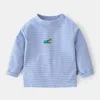 Mudkingdom barn sweatshirts höst randig långärmad tecknad film dinosaur casual barn kläder mode pullover pojkar kläder 210615