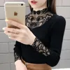 Women's Sweaters 2021 Sexy Women Sweater Autumn Lace Mesh Patchwork Basic Half Turtleneck Long Sleeve Pullover Knitwear Casual Slim Jumper F