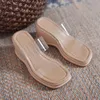 Slippers Double Clear Band Wedges High Heels Women Flip Flops Summer Shoes Woman Pumps Sandalias Transparent Slides Mujer 2021