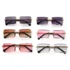 2022 Rimless Diamond 직사각형 선글라스 야외 안경 빈티지 태양 ​​안경 유니탄 프레임리스 금속 UV400 안경 여름 패션 선글라스