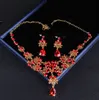 Baroque Vintage Gold Red Crystal Bridal Jewelry Sets Rhinestone Tiaras Crown Choker Necklace Earrings Set Wedding Accessories189H