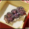 Pierścionki Biżuteria Prestiżowa Biżuteria Party 925 Sierling Sier Full Oval Cut Pink Sapphire CZ Diamond Gemstones Eternity Kobiety Band Ri