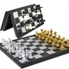Medieval International Chess Set com Chessboard 32 Gold Silver Chess Games Partes Jogo Magnético Board Jogo Chess Figura Conjuntos Checker 5 W2