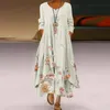 Casual jurken #plus maat jurk vrouwen bloemenprint o-neck lange mouw onregelmatige losse zomer kleding zomer jurkjes dames 2021