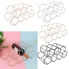 83XC Modern Metal Honeycomb Wine Rack Bottle Storage Beehive Tabletop Hexagon 9 Holder Display 211105