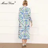 Fashion Designer dress Autumn Women's Dress 3/4 Sleeve Multicolor Geometric Print Loose Plus Size Dresses 210524