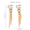 Orecchini pendenti geometrici placcati in oro 18 carati per le donne Designer di marca Lettera Strass di cristallo Argento 925 Lunga catena con nappe Accessori per gioielli di fidanzamento