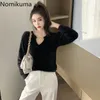 Nomikuma Koreaanse stijl trui v-hals ketting ontwerp lange mouw trui vrouwen effen kleur mode tops jumpers dames 3D339 210514