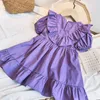 Фиолетовые дети девушки Drpuff рукав летняя одежда для девушки a-line детские платья девочка пляж russdrsummer 2021 x0803
